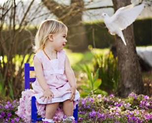 young girl and dove release